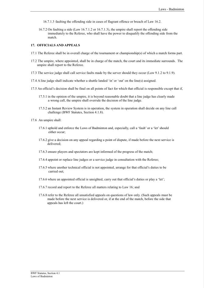 BWF Statutes, Section 4.1