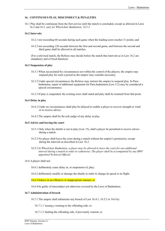 BWF Statutes, Section 4.1